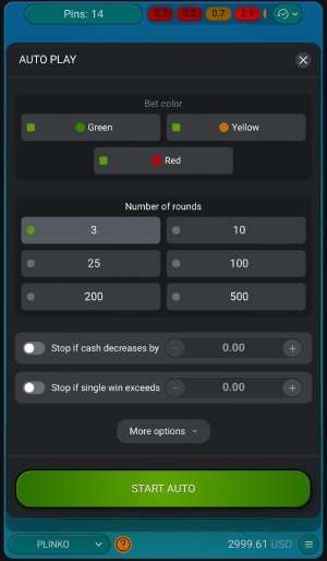 Plinko by Spribe Bets and Game Rounds