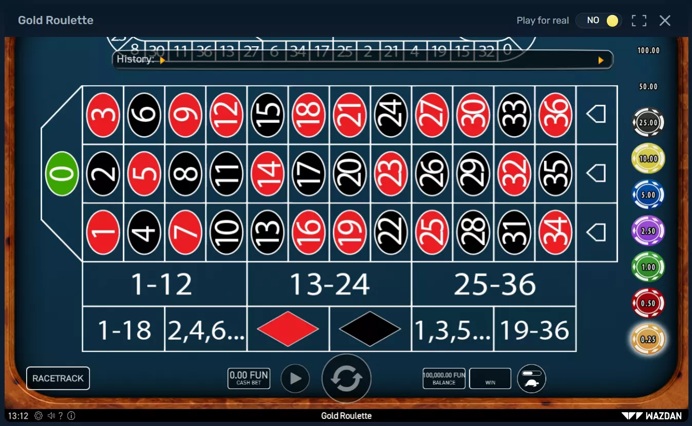 Gold Roulette Game from Wazdan