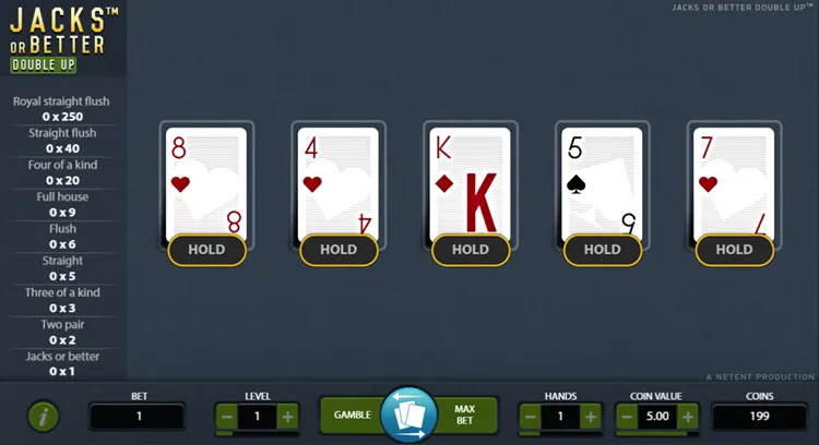 Jacks or Better Double Up video poker